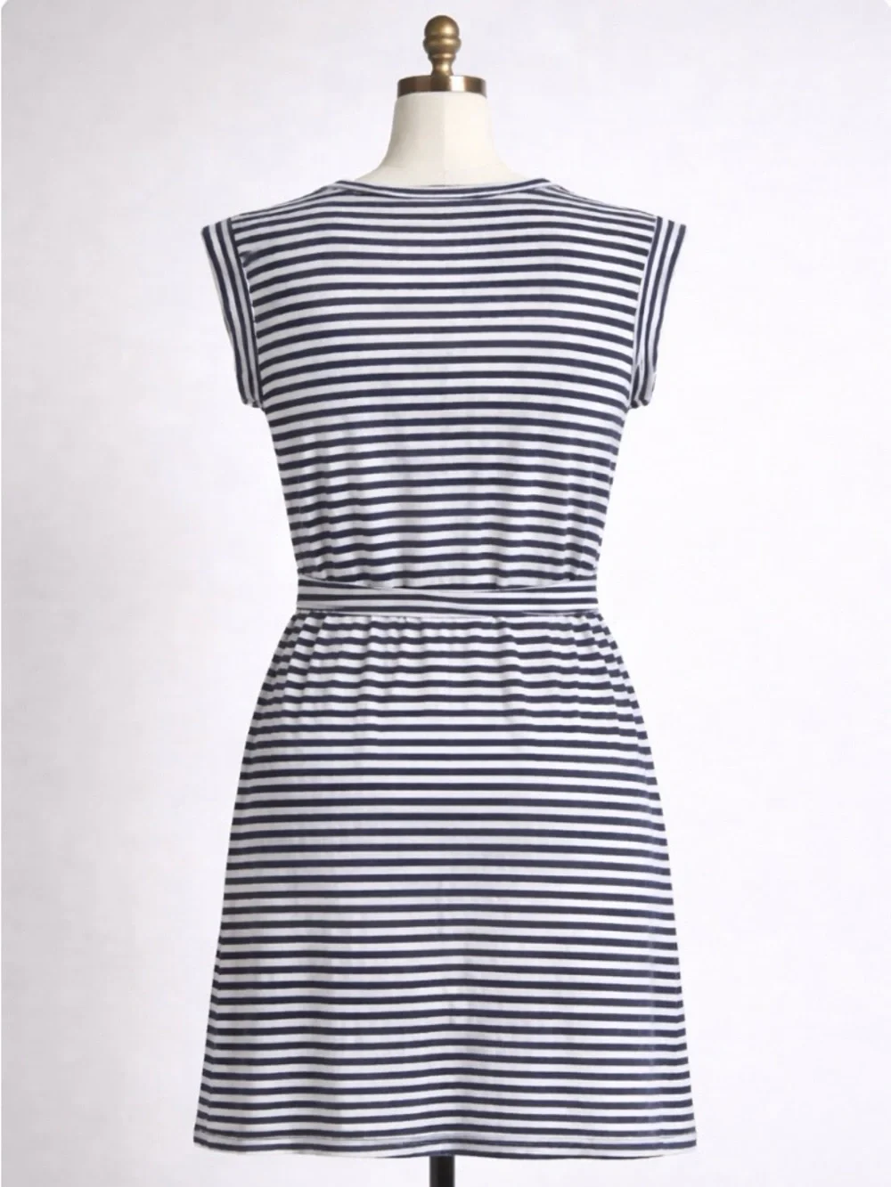 J.Crew XL Black White Striped Tie Waist Cotton Dress Breton Nautical - Picture 5 of 9
